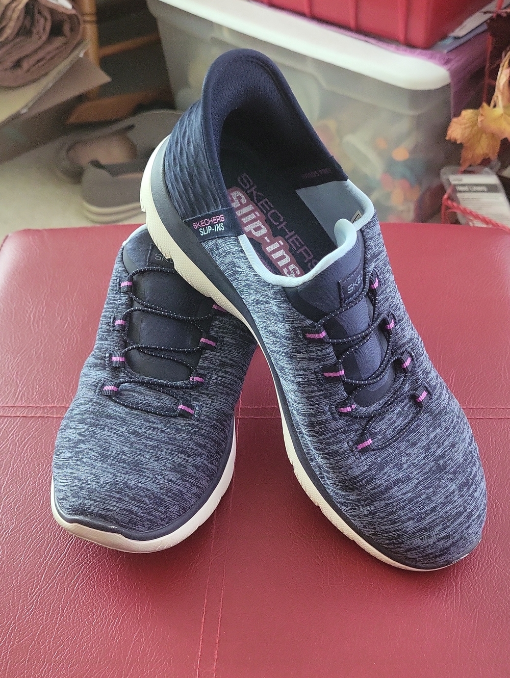 Skechers Navy Slip-Ins Sneakers with Pink Accents